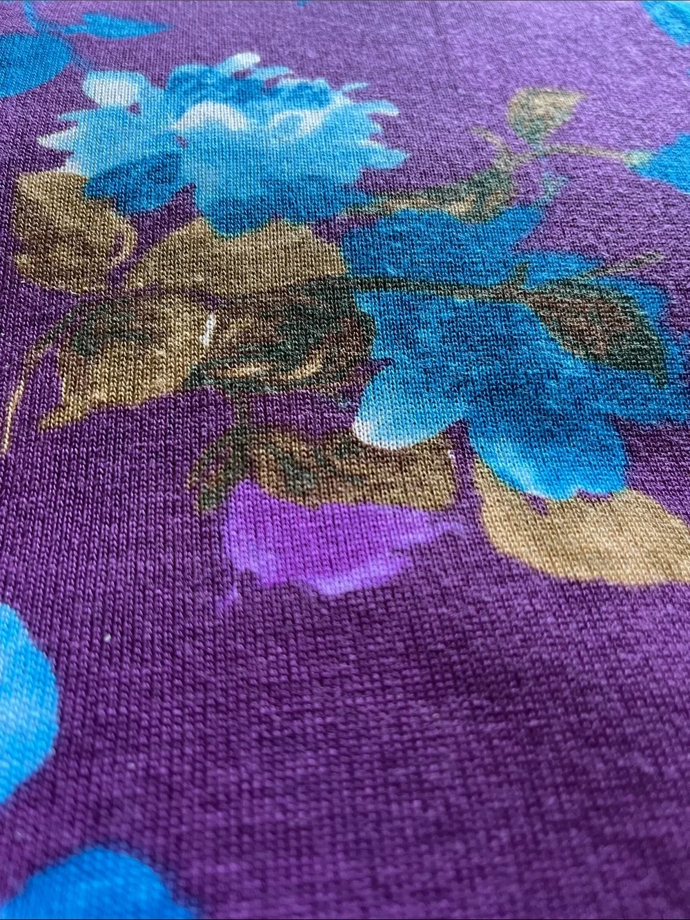 Floral Print In Purple With  Blue, Gold And White Accents Polyester Spandex 2Y